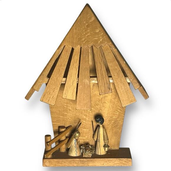 Vintage 60s Mid Century Wooden Miniature Nativity Creche Hand Painted Christmas - Picture 1 of 14